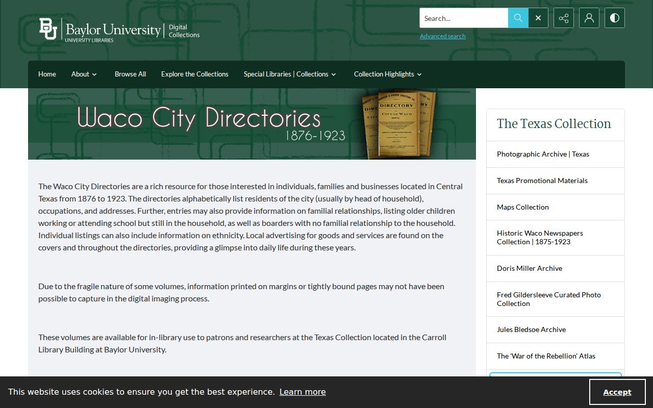Waco city directory collection at Baylor Texas Collection