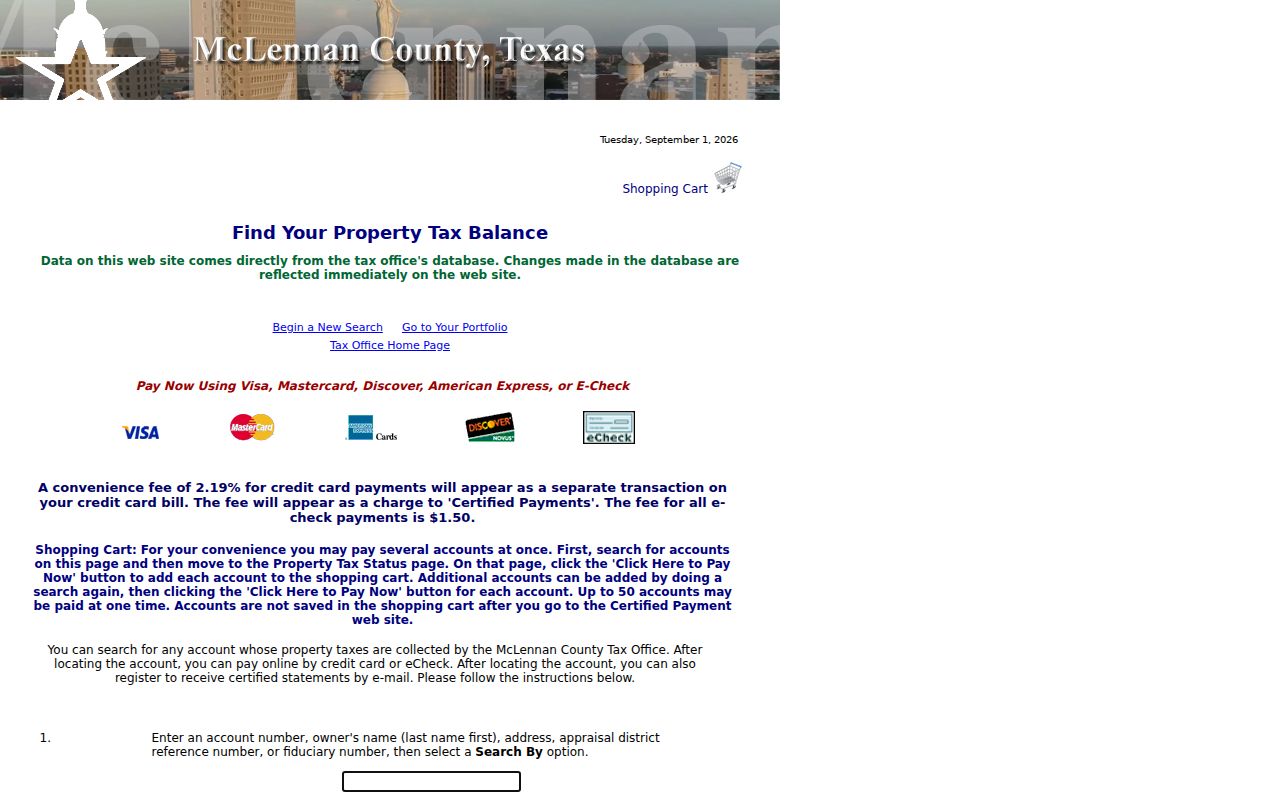 Waco ZIP code research in McLennan County Tax Office search