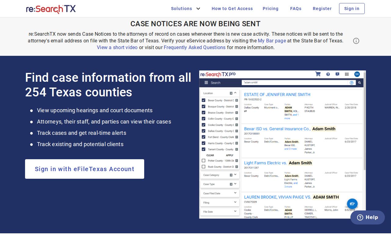 Waco resident lookup using the Texas re:SearchTX court search