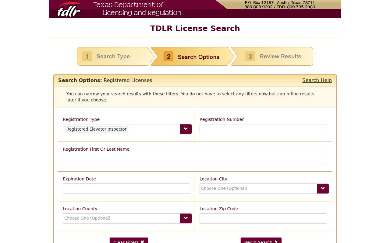 Waco resident lookup using Texas TDLR license search filters