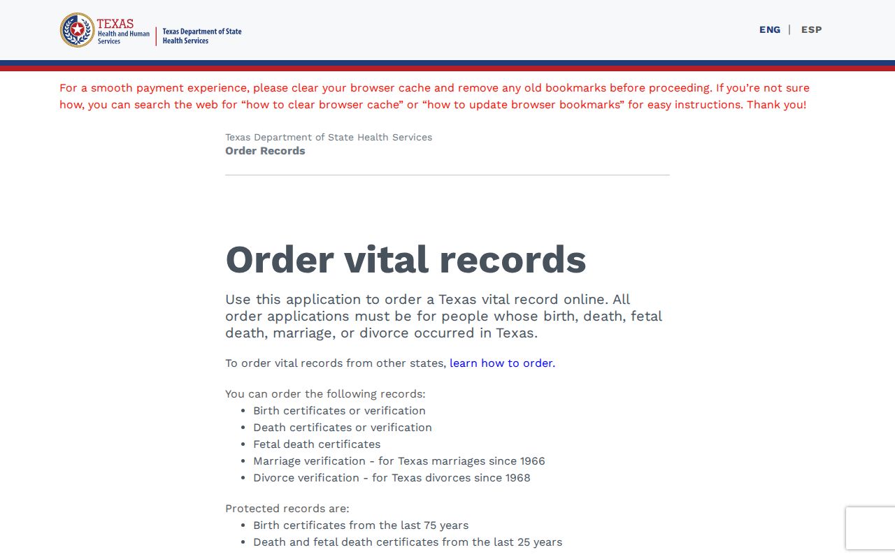 Waco resident lookup through the Texas DSHS vital records application