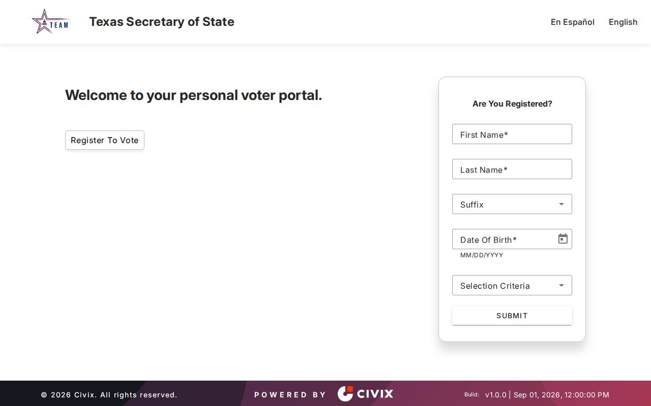 Waco resident lookup through the Texas My Voter Portal