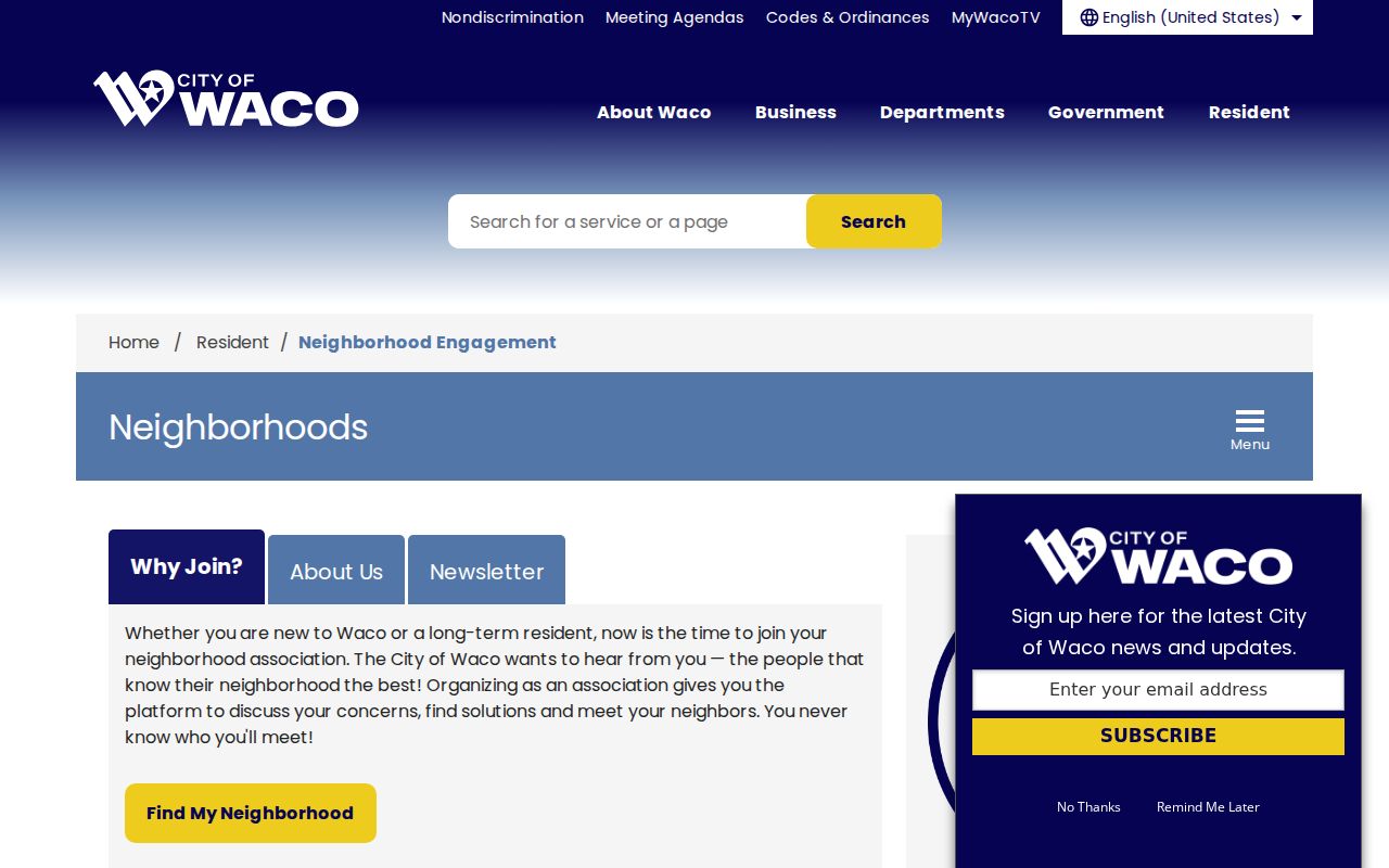 Waco neighbors resources on the City neighborhood associations page